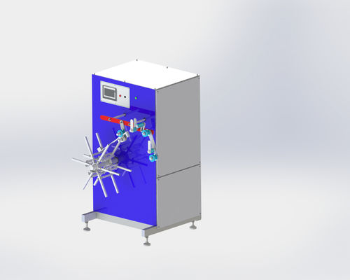 コンパクトホース巻き込み機 自動ストラッピング付きゴム管巻き機